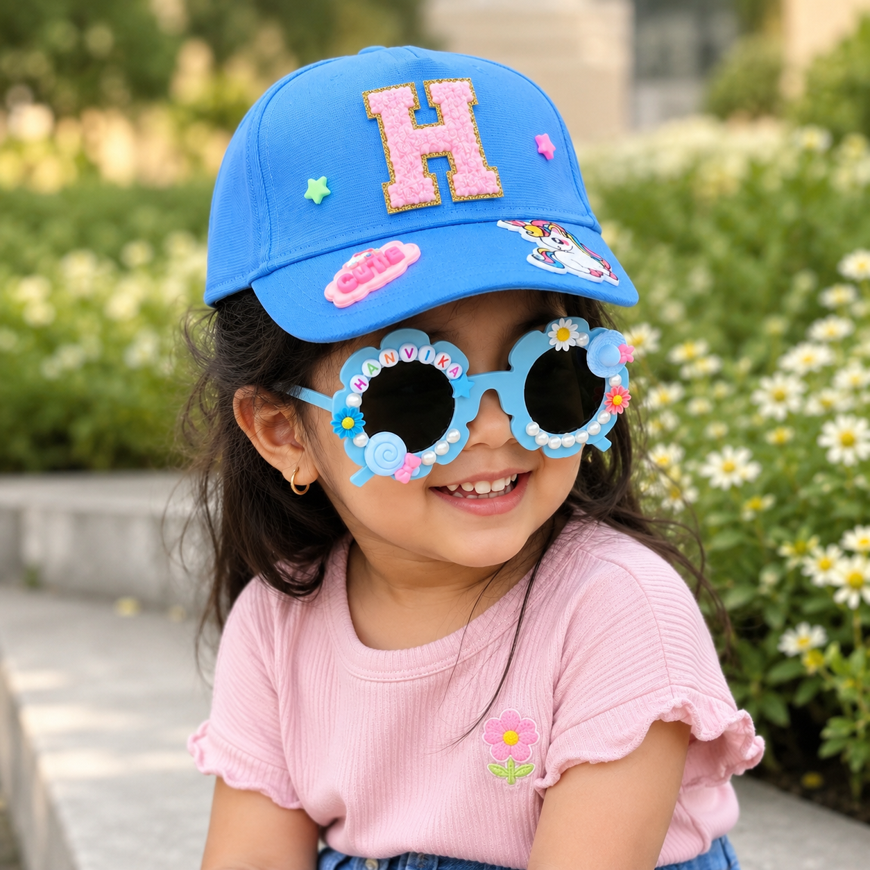 Mist Blue Personalised Sunglasses and Cap Combo