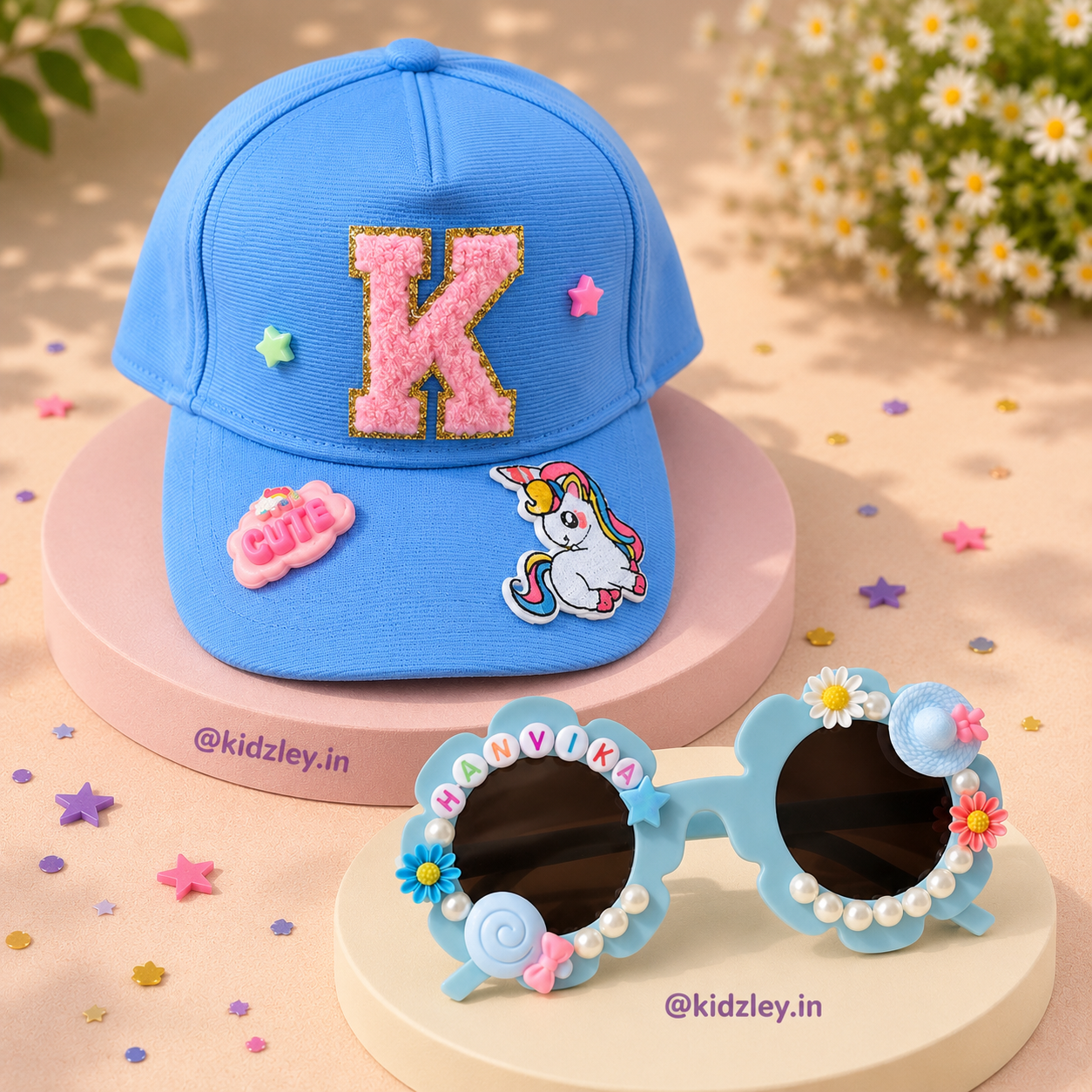 Mist Blue Personalised Sunglasses and Cap Combo