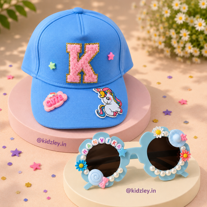 Mist Blue Personalised Sunglasses and Cap Combo