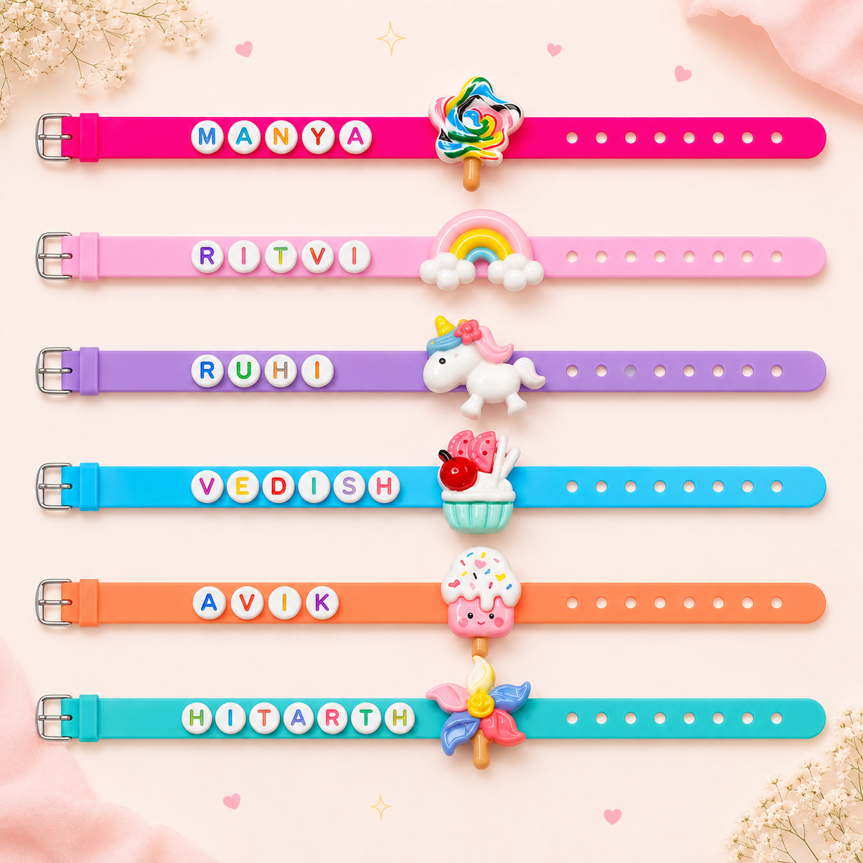 Candies Themed Personalised Name Rakhi Bracelet Band (1 piece)