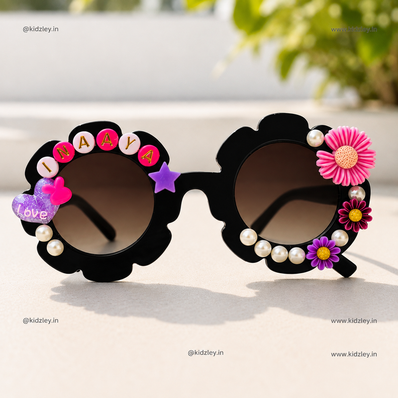 Personalised Name Sunglasses for Girls - Black Bloom