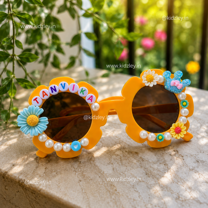 Personalised Sunglasses for Girls - Crown Themed - Yellow