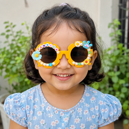 Personalised Sunglasses for Girls - Crown Themed - Yellow