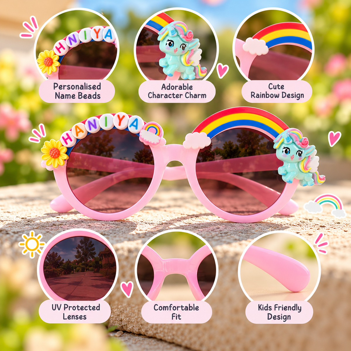 Personalised Rainbow Unicorn Sunglasses for Girls