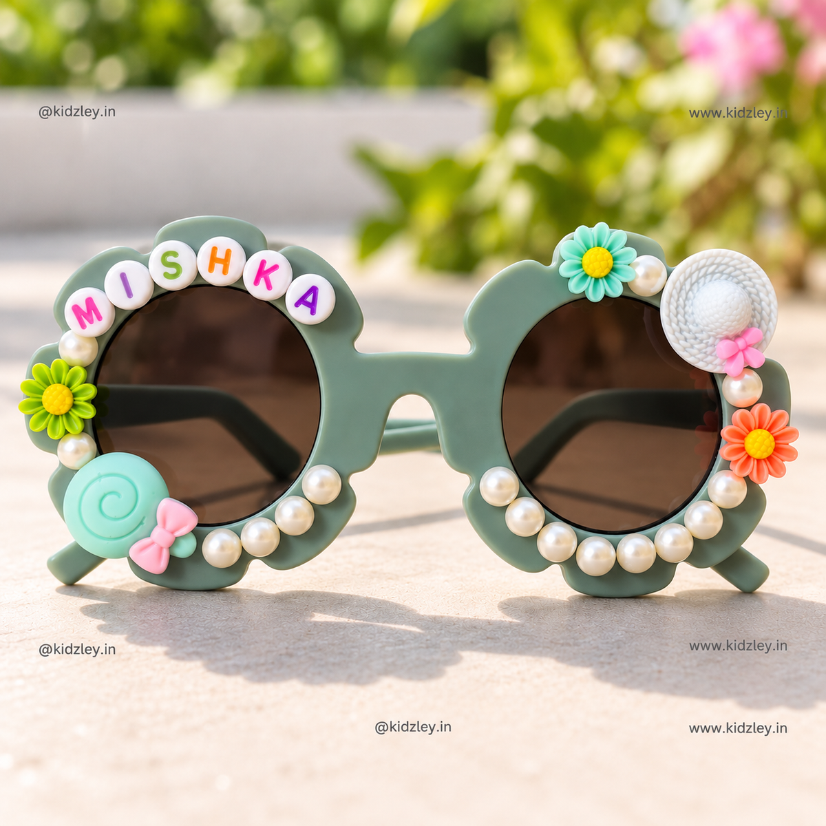 Personalised Sunglasses for Girls - Candy Themed - Olive Green